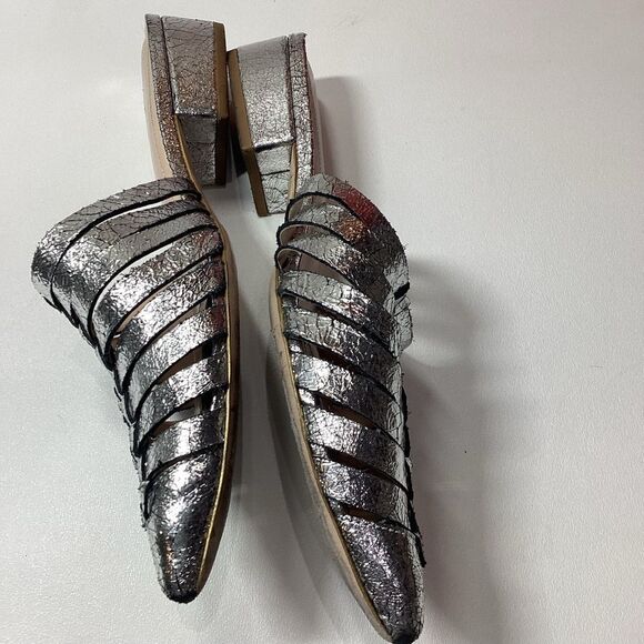 Gold & Rouge Gunmetal Woven Pointed Toe Mules Flat Sole Women’s Size EU 38 - Picture 6 of 15